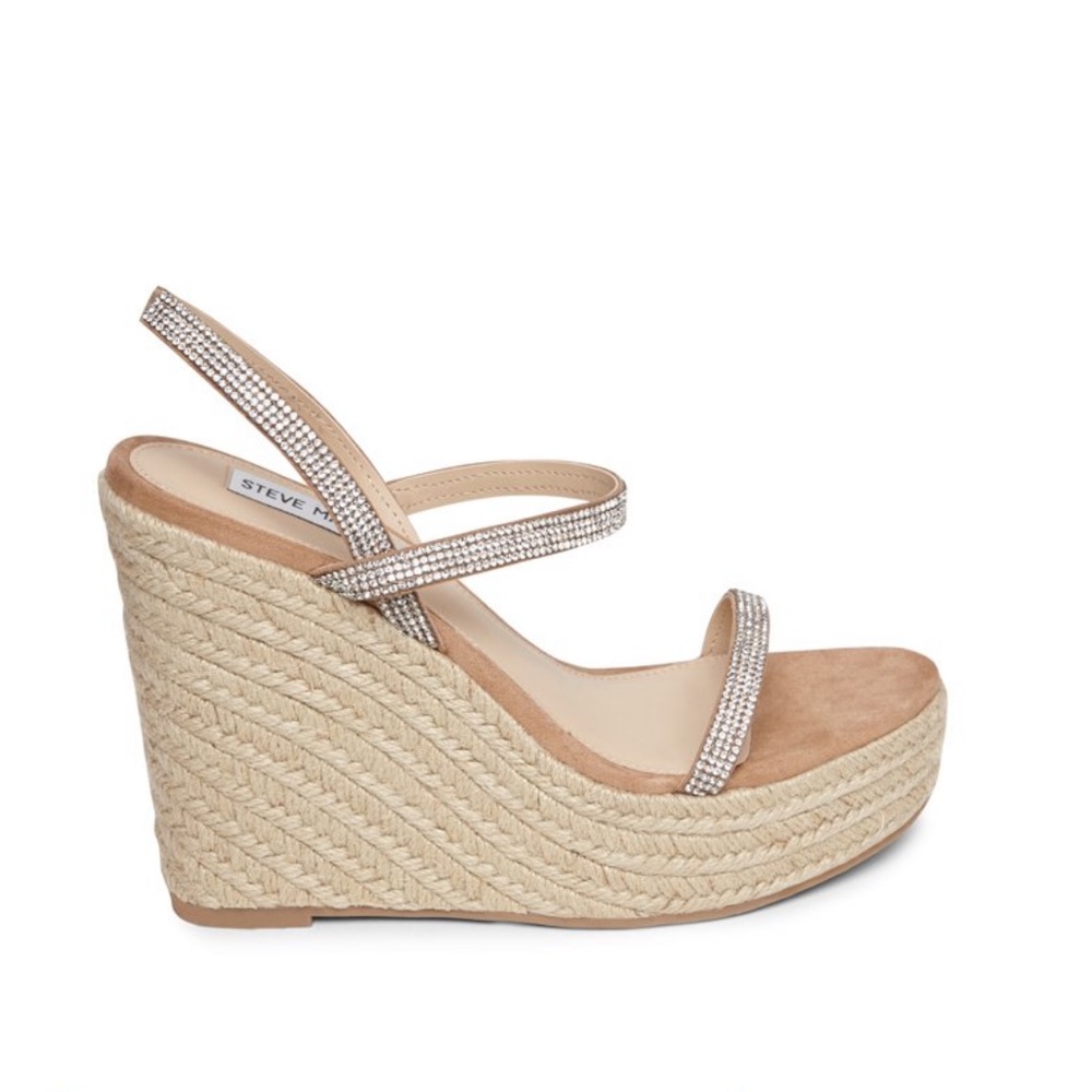 Steve Madden Tan Strappy Rhinestone Platform Wedges - Women’s Heels